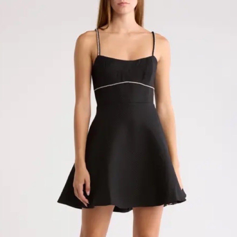 NWT Lush Nordstrom Rhinestone Accent Fit Flare Skater Dress Black Mini Sz S